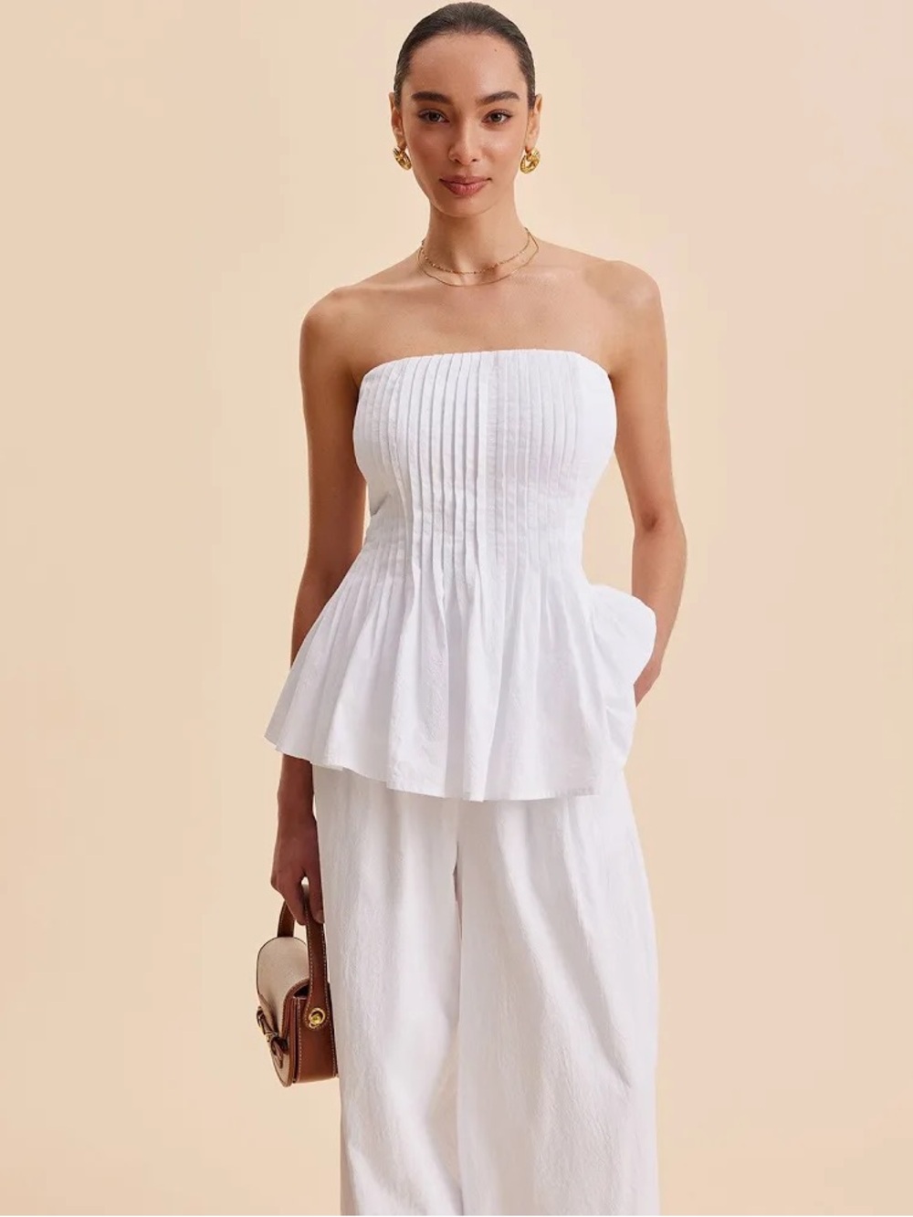 Commense XS Cotton Pleated Strapless Peplum Top - NEW with Tags